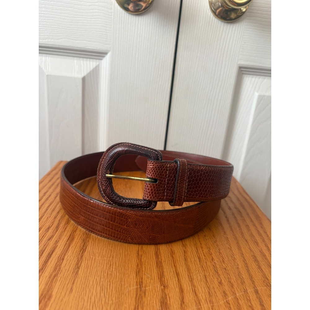 VINTAGE Polo Ralph Lauren Cognac Genuine Lizard Horseshoe Buckle Belt 32